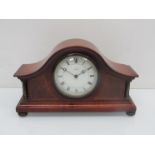 An Edwardian mahogany and inlaid desk timepiece of architectural form,