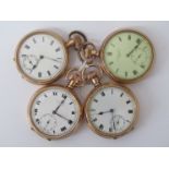 Four gold plated keyless wind open faced pocket watches,