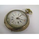 A late 19th/ early 20th Century continental white metal pocket watch with engraved heart shaped
