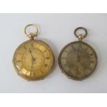 Two 19th Century 18ct gold open faced pocket watches with silvered and gilt engine turned dials