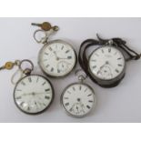 Four 19th Century silver open faced pocket watches including fusee driven,