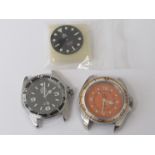 Two Ollech & Wajs steel cased diver's watch heads with ETA 2824 automatic movements (bezels worn),