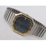 LONGINES: a steel and gold plated quartz gent's bracelet watch with octagonal dial and bezel,