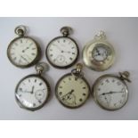 Six early and late 20th Century keyless wind open faced pocket watches,