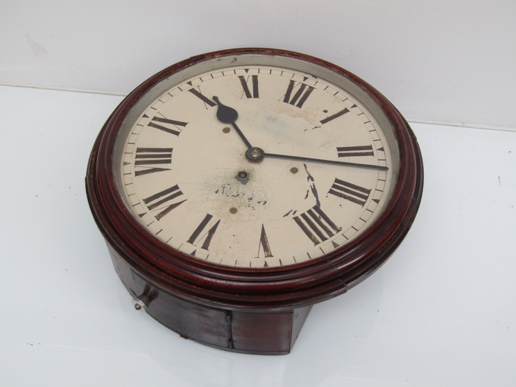 A 19th Century mahogany 12" dial clock with painted metal Roman dial (a/f) housing a chain driven