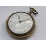 An 18th Century gilt metal pair cased pocket watch, Arabic enamelled dial,