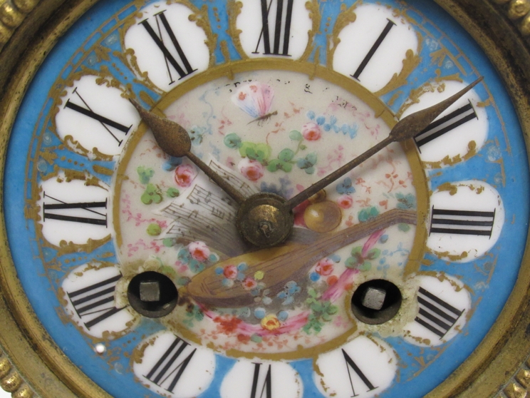 A 19th Century French Ormolu mantle clock with raised urn finial over Roman hand-painted dial, - Image 2 of 5