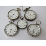Five 19th Century silver open faced pocket watches,