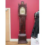 JAMES STEVENS; London: an 18th Century flame mahogany longcase clock with brass arched dial,