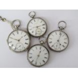 Four 19th Century silver open faced fusee pocket watches,