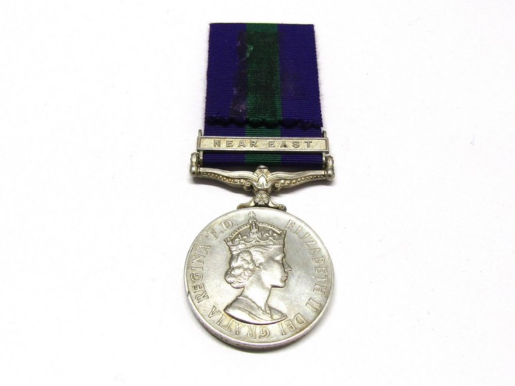 An EIIR General Service Medal (GSM) with Near East clasp named to 23166343 PTE. E.G. ANDERSON R.P.C.