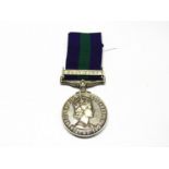 An EIIR General Service Medal (GSM) with Near East clasp named to 23152328 PTE. D. LEGG. R.P.C.