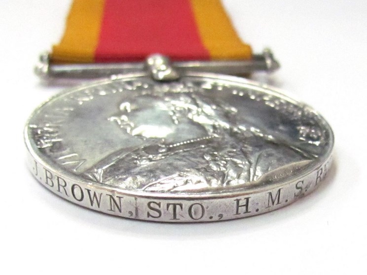 A Victorian China Medal (1900) renamed to J. BROWN STO. H.M.S. - Image 3 of 3