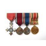 An MBE medal group of four consisting of Civil MBE medal, George V and Queen Mary Jubilee medal,