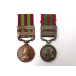 A Victorian India Medal (1896) in silver with Malakand 1897 and Punjab Frontier 1897-98 clasps,