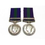 Two George VI General Service Medals (GSM). One with Malaya clasp named to 21134791 RF N.