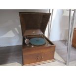 A Pathe centre cut gramophone for vertical cut recordings, in oak case.