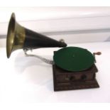 A Columbia A J disc gramophone 1903, cast alloy travelling and extension arm,