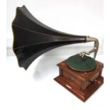 An oak cased HMV horn gramophone