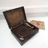 An HMV portable record player.