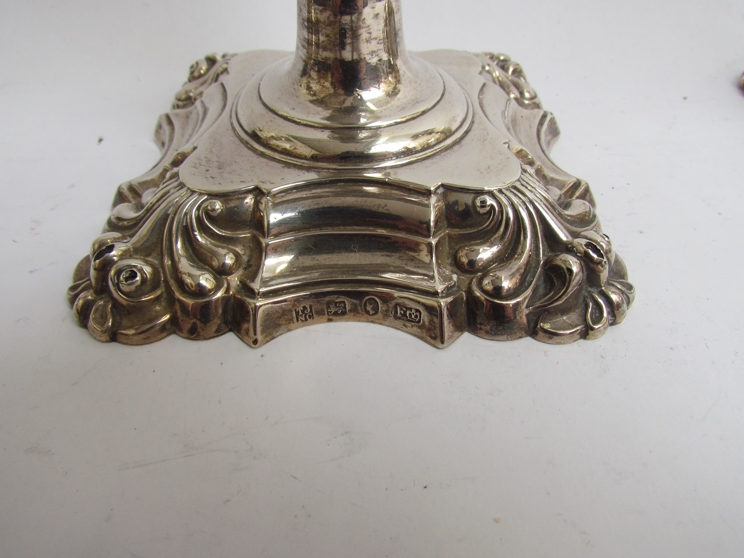 A matched set of four Creswick & Co cast silver candlesticks in the mid 18th Century taste, - Image 5 of 7