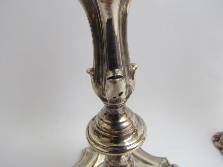 A matched set of four Creswick & Co cast silver candlesticks in the mid 18th Century taste, - Image 3 of 7