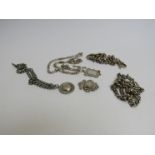 Three silver watch chains, three silver alberts and a plated watch chain,