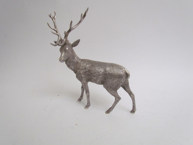 A silver hollow cast Stag figure, London 1984, makers mark F.B. or E.B.