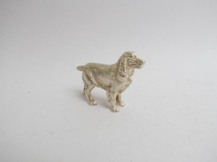 An Albert Edward Jones silver Spaniel figure, Birmingham 1970, 10cm long,