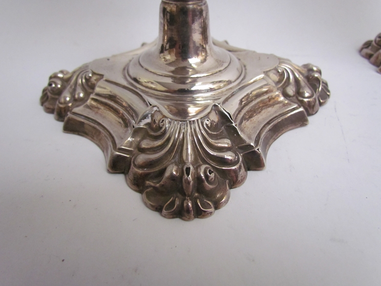 A matched set of four Creswick & Co cast silver candlesticks in the mid 18th Century taste, - Image 4 of 7