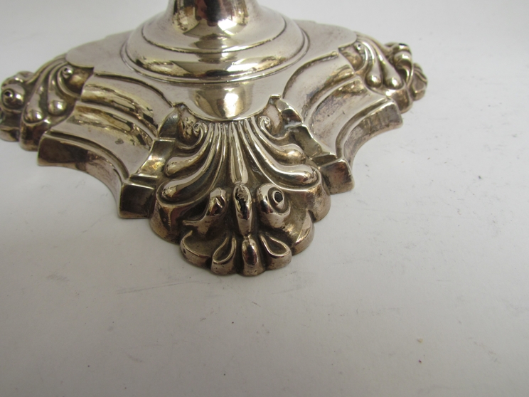 A matched set of four Creswick & Co cast silver candlesticks in the mid 18th Century taste, - Image 6 of 7