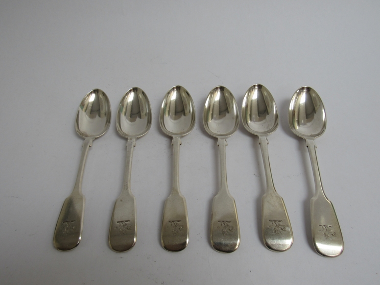 Six William IV silver spoons with crested handles, Exeter 1835,