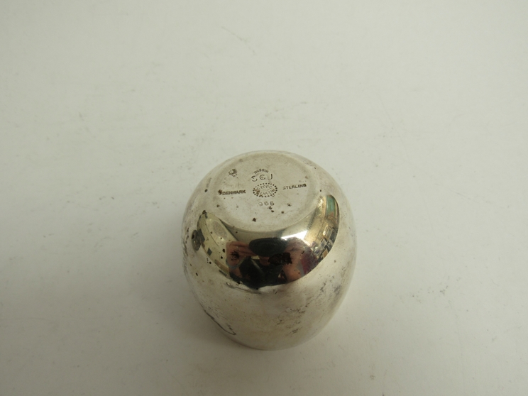 A Georg Jensen Sterling silver mustard pot of egg shape form, lined interior, 7. - Image 3 of 3