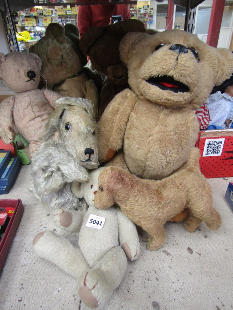 A quantity of mostly vintage care worn soft toys