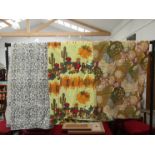 A pair of 1950's curtains with crustacean pattern,