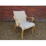 A Danish light laminated bentwood armchair, low back,