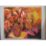 EIKO KUROYANAGI (XX): A framed pastel over acrylic still life, "Autumnal Tints".