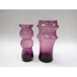 Two modern Dartington amethyst glass vases, tallest 25.
