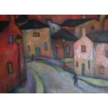 JEREMY MAYES (XX/XXI) An oil on canvas titled 'Old Town at Sunset'. Signed and dated 2014.