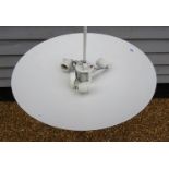 Large Danish white metal ceiling lamp, approx 25" diameter,