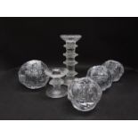 Three small and one large 'snowball' glass candle holder designed by Anne Warff for Kosta and two