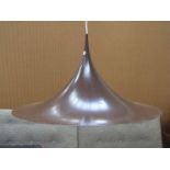 A Danish large flared conical ceiling light fitting in brown and white