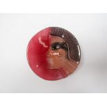 Mats Jonasson- A studio glass dish with relief moulded female face, labelled, 5cm high and 17.