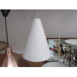 Danish white metal conical pendant lamp with white plastic diffuser,