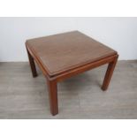 A stained beech framed square coffee table with wood effect formica top by Lang Furniture,