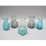 Six Dartington glass vases designed by Frank Thrower, shapes FT2 (later version), FT62,