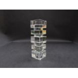 Clear glass geometric Sandinavian candleholder, etched signature to base, 16.