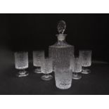 A Whitefriars Glacier square decanter and six assorted similar glasses