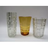 Three Sklo Union Czech pressed glass vases including Frantisek Vizner for Hermanova Glassworks.