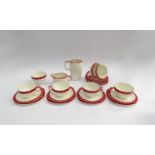 A Midwinter Domino part tea set by Jesse Tait, six cups, six saucers, nine side plates, milk,